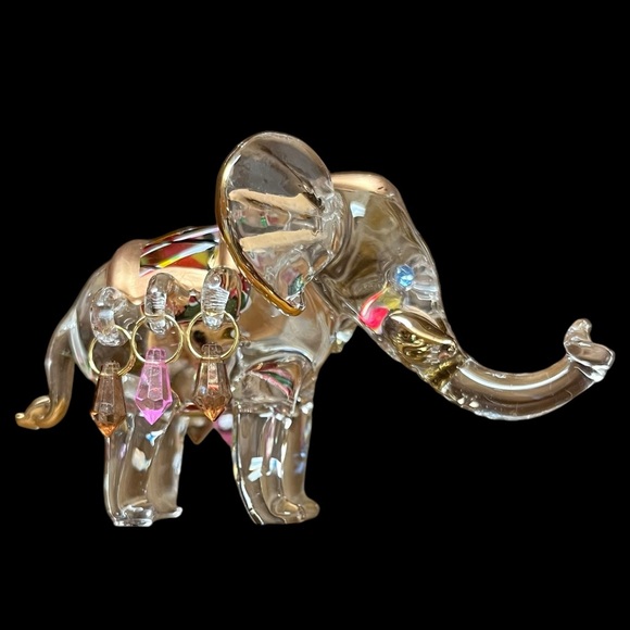 Exquisite Handblown Glass Elephant Figure Gold Details - Picture 3 of 9